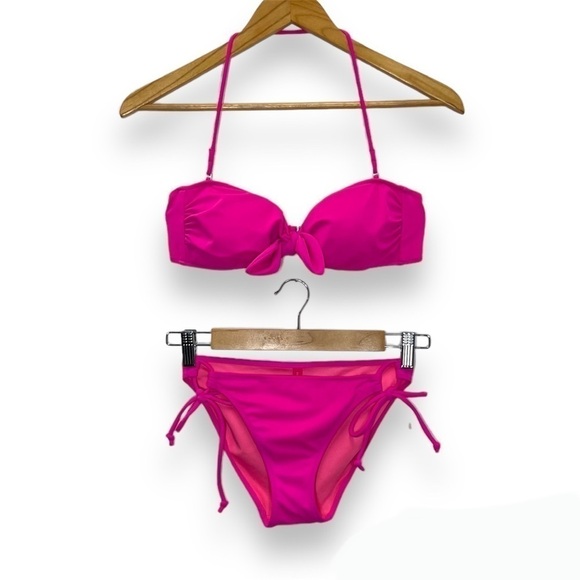 Victoria’s Secret 2pc Bandeau Halter Bikini Side Tie Bottoms Small Medium S/M - Picture 1 of 7